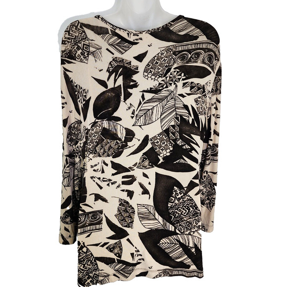 Chico's Travelers Top Size 2 Large Brown Tan 3/4 Sleeve Slinky Knit Pullover - Picture 2 of 7